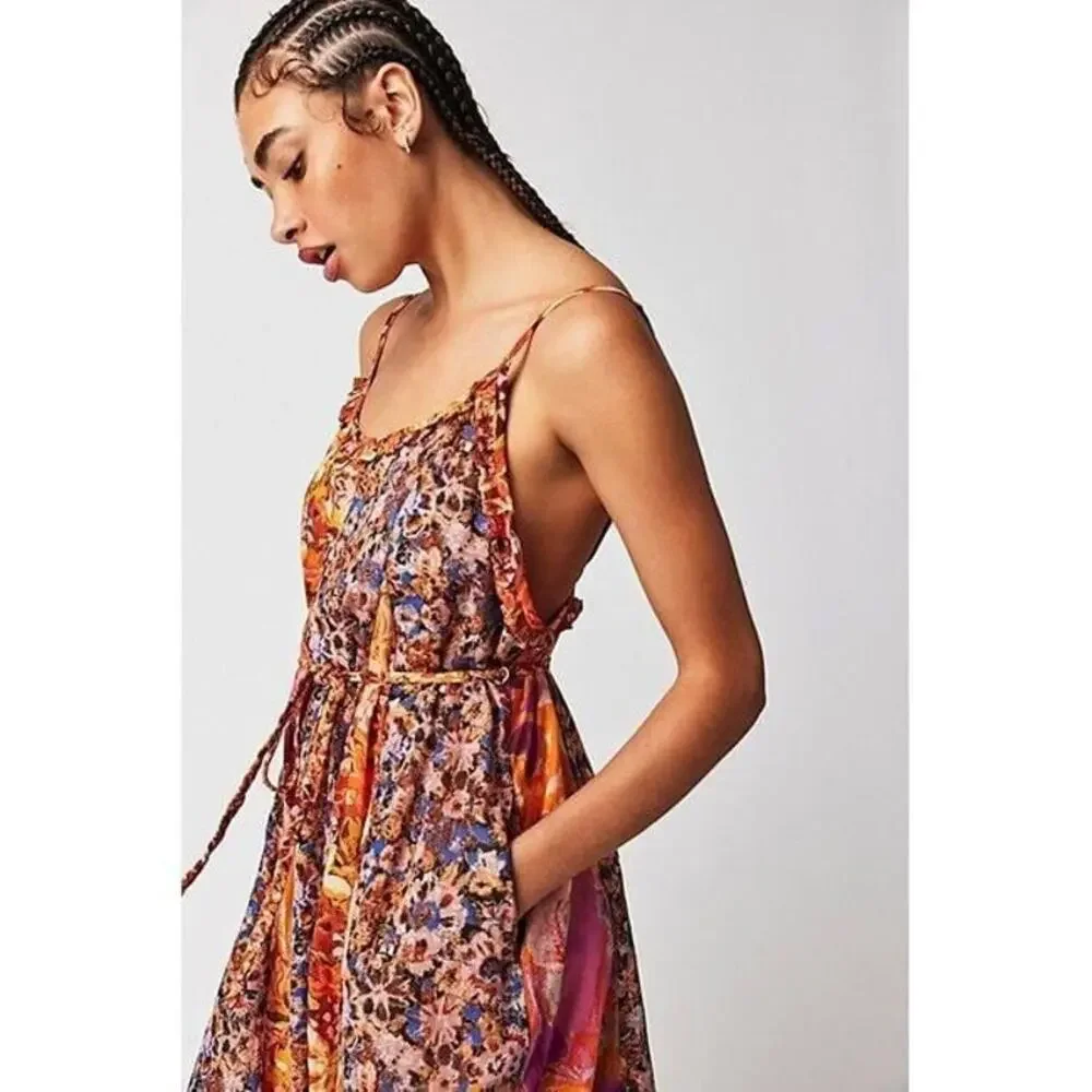 Free People Womens Moondive Maxi Dress Multicolor Size L